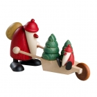 Weihnachtsmann mit Schubkarre und Kind  - 7 cm